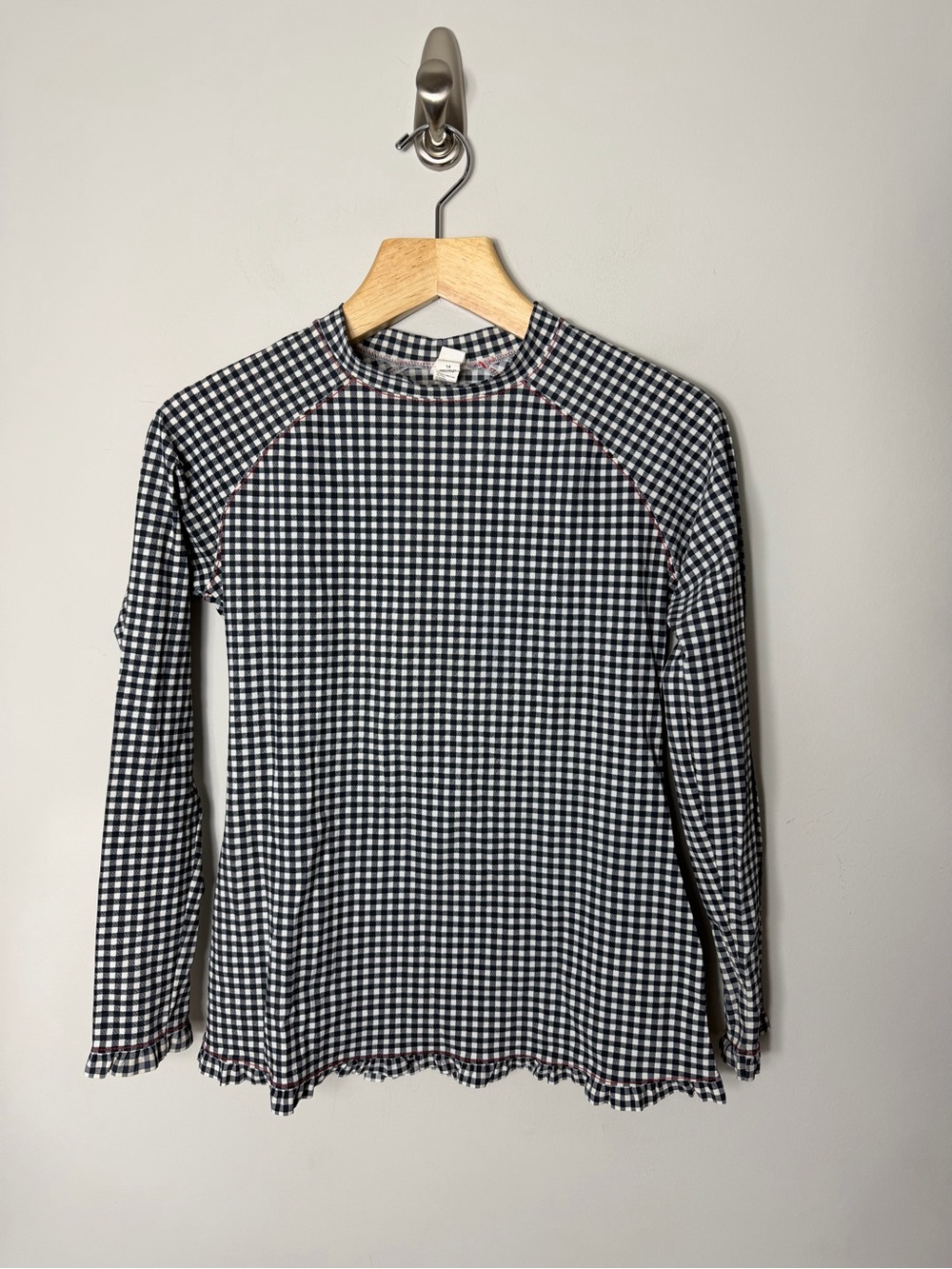 Karla Colletto Rash Guard Swim Shirt Long Sleeve Gingham Bathing Suit Top 980